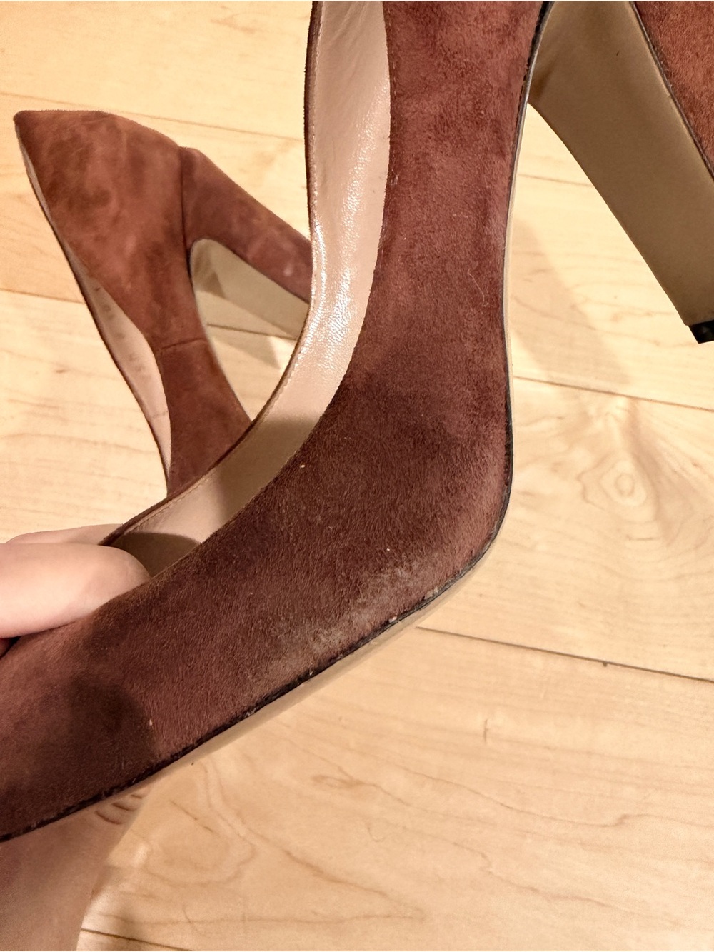 Valentino Brown Suede Round-Toe Pumps - Picture 6 of 10